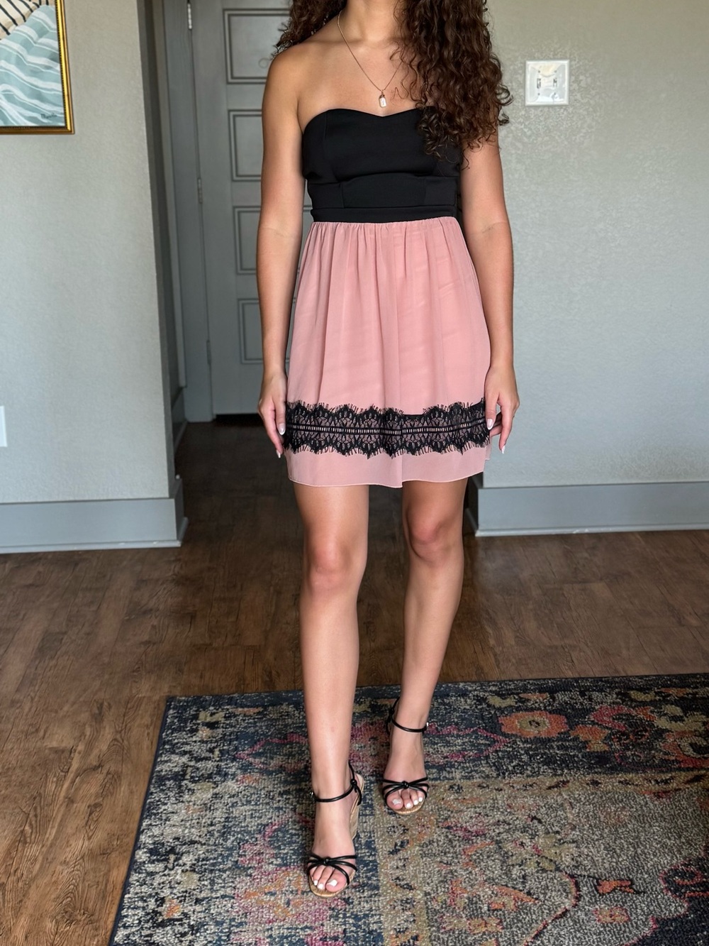 Sweet Storm Black Blush Lace Strapless Mini Dress S